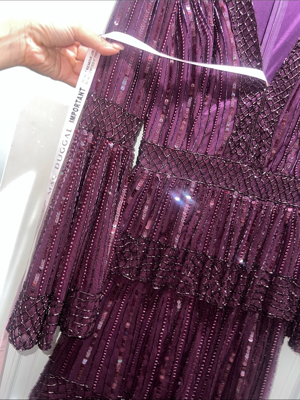 Mac Duggal Plum Beaded Tiered Evening Dress - Picture 3 of 10